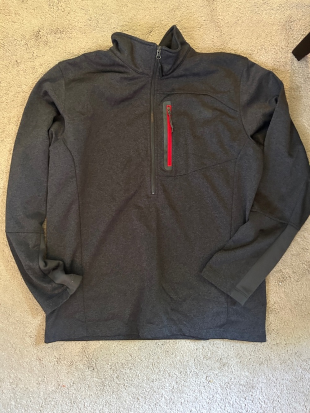The North Face Men's Charcoal Gray Half-Zip Sweater with Red Zip Pocket